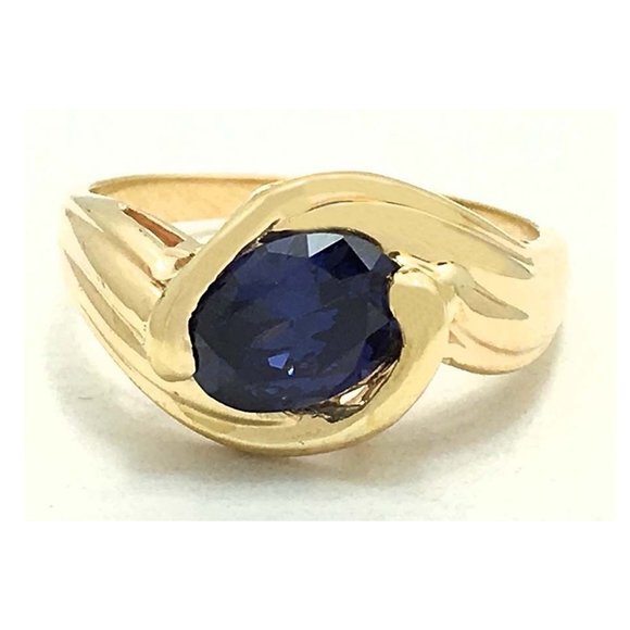 1.68 carats Lab Created Tanzanite Ring 14k Yellow Gold